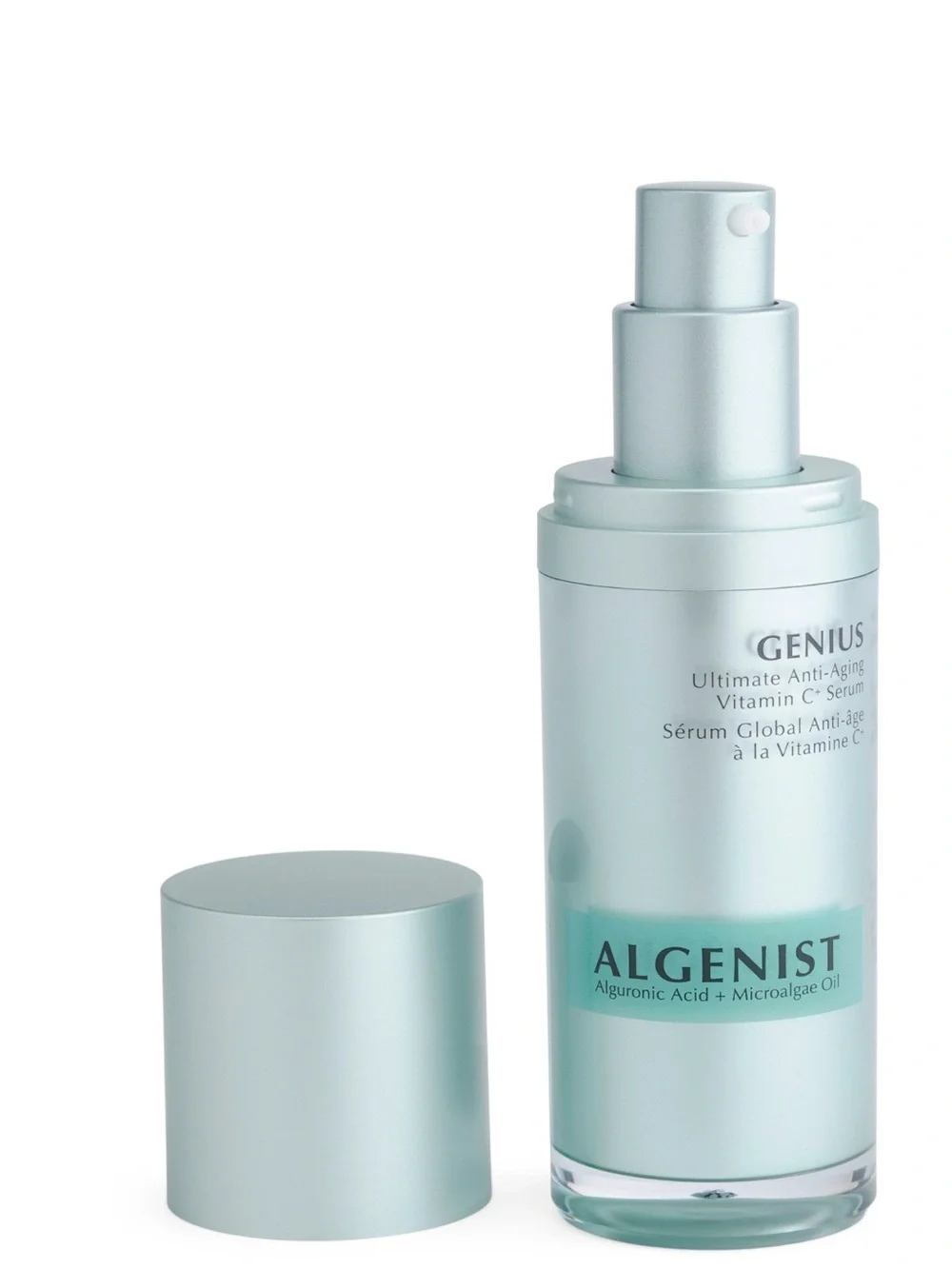 Algenist Serum in Mint and Metallic Silver Bottle